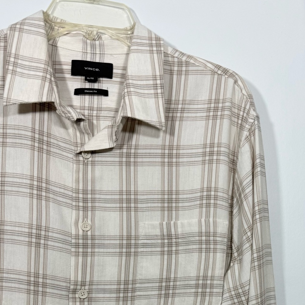Vince Men's Beige Plaid Shirt Size XL - Picture 2 of 15